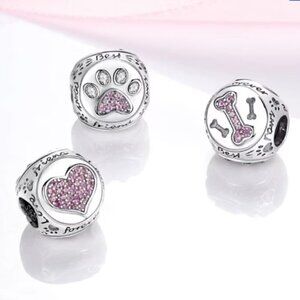Triangular Dog Bone Paw Heart Charm